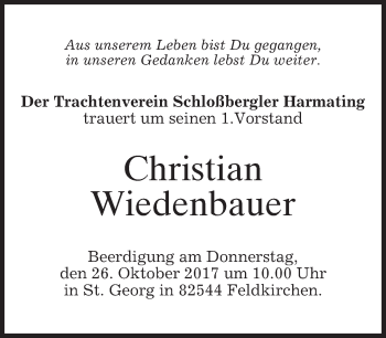 Traueranzeige von Christian Wiedenbauer von merkurtz