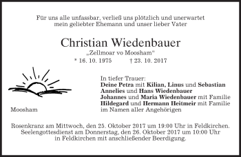 Traueranzeige von Christian Wiedenbauer von merkurtz
