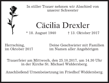 Traueranzeige von Cäcilia Drexler von merkurtz