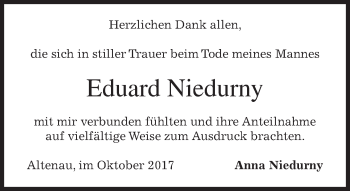 Traueranzeige von Eduard Niedurny von merkurtz