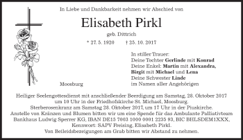 Traueranzeige von Elisabeth Pirkl von merkurtz