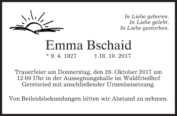 Traueranzeige von Emma Bschaid von merkurtz