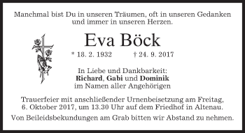 Traueranzeige von Eva Böck von merkurtz