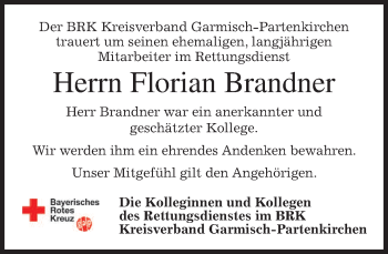 Traueranzeige von Florian Brandner von merkurtz