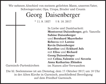 Traueranzeige von Georg Daisenberger von merkurtz