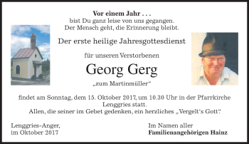 Traueranzeige von Georg Gerg von merkurtz