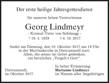 Traueranzeige von Georg Lindmeyr von merkurtz