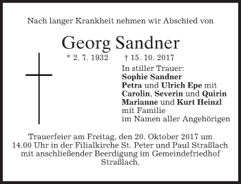 Traueranzeige von Georg Sandner von merkurtz