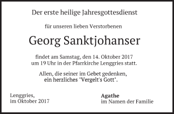 Traueranzeige von Georg Sanktjohanser von merkurtz