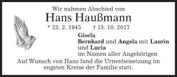 Traueranzeige von Hans Haußmann von merkurtz