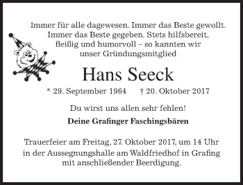Traueranzeige von Hans Seeck von merkurtz