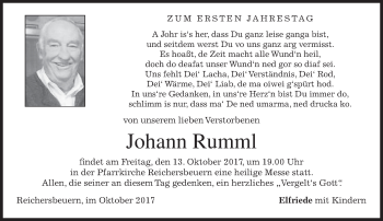 Traueranzeige von Johann Rumml von merkurtz
