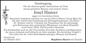 Traueranzeige von Josef Hanzer von merkurtz