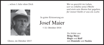 Traueranzeige von Josef Maier von merkurtz