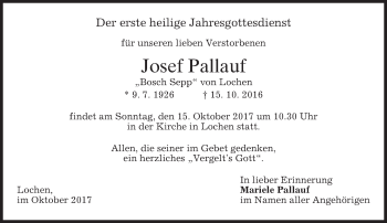 Traueranzeige von Josef Pallauf von merkurtz