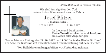 Traueranzeige von Josef Pfitzer von merkurtz