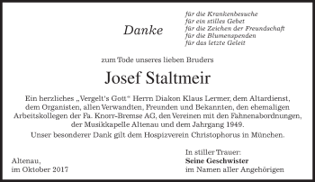 Traueranzeige von Josef Staltmeir von merkurtz