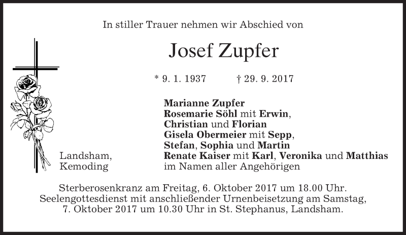 Traueranzeigen Von Josef Zupfer Trauer Merkur De