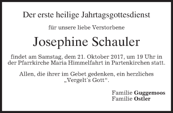 Traueranzeige von Josephine Schauler von merkurtz
