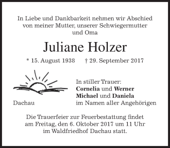 Traueranzeige von Juliane Holzer