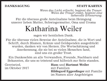Traueranzeige von Katharina Weiler von merkurtz