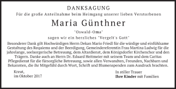 Traueranzeige von Maria Günthner von merkurtz