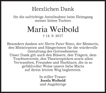 Traueranzeige von Maria Weibold von merkurtz