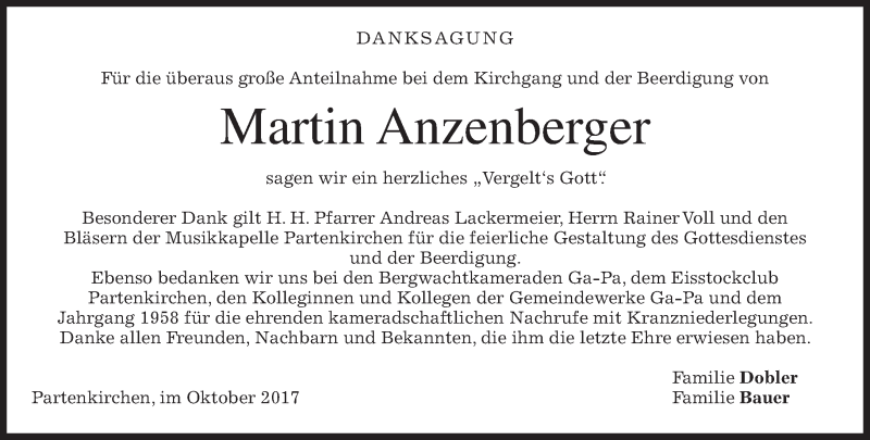  Traueranzeige für Martin Anzenberger vom 07.10.2017 aus merkurtz