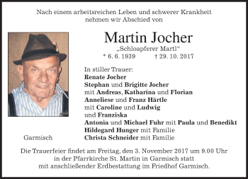 Traueranzeige von Martin Jocher von merkurtz