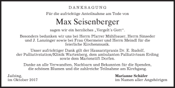 Traueranzeige von Max Seisenberger von merkurtz