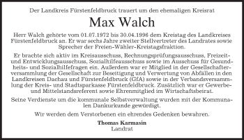 Traueranzeige von Max Walch von merkurtz