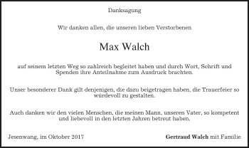 Traueranzeige von Max Walch von merkurtz