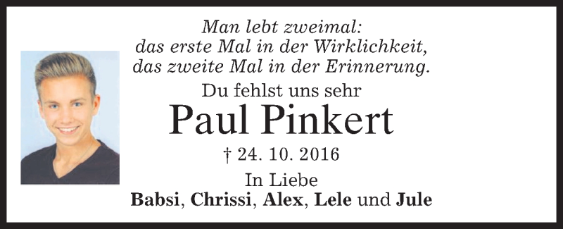  Traueranzeige für Paul Pinkert vom 24.10.2017 aus merkurtz