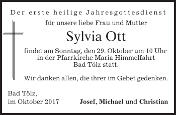 Traueranzeige von Sylvia Ott von merkurtz