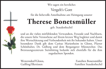 Traueranzeige von Therese Bonetsmüller