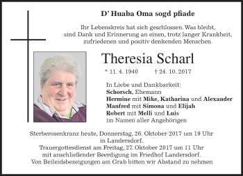 Traueranzeige von Theresia Scharl von merkurtz