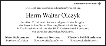 Traueranzeige von Walter Olczyk von merkurtz