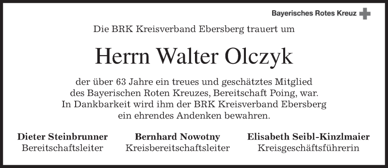  Traueranzeige für Walter Olczyk vom 11.10.2017 aus merkurtz