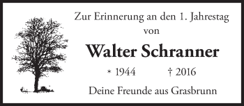 Traueranzeige von Walter Schranner von merkurtz