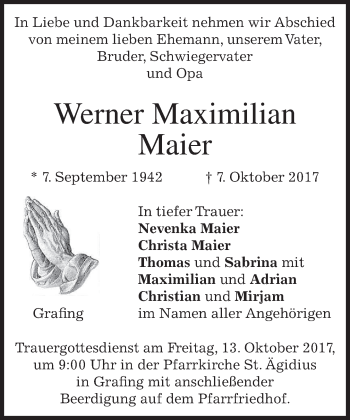 Traueranzeige von Werner Maximilian Maier