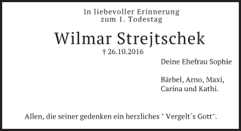Traueranzeige von Wilmar Strejtschek von merkurtz