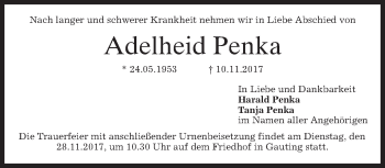 Traueranzeige von Adelheid Penka von merkurtz