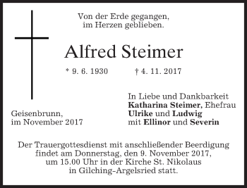Traueranzeige von Alfred Steimer von merkurtz