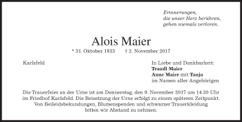 Traueranzeige von Alois Maier