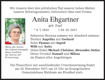 Traueranzeige von Anita Ehgartner von merkurtz