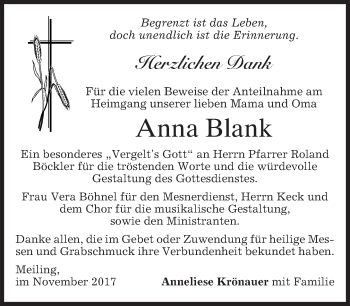 Traueranzeige von Anna Blank von merkurtz