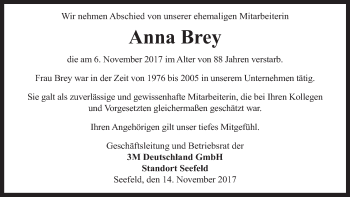 Traueranzeige von Anna Brey von merkurtz