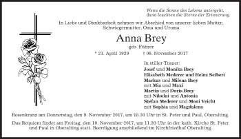 Traueranzeige von Anna Brey von merkurtz