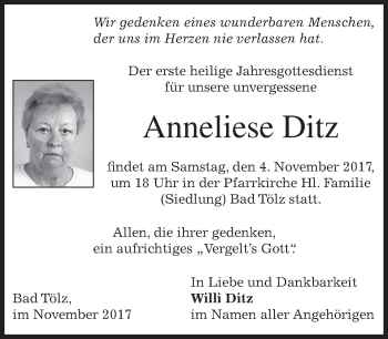 Traueranzeige von Anneliese Ditz von merkurtz
