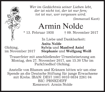 Traueranzeige von Armin Nolde von merkurtz